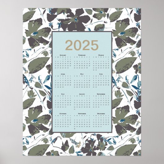 2025 Kalender Groen Blauw Clematis Bloemen Poster (Voorkant)