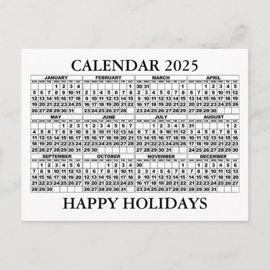 2025 Kalender Groeten Briefkaart Wit (Voorkant)