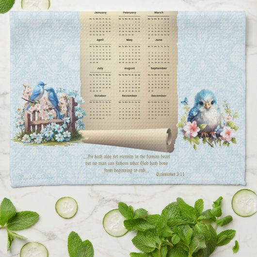 2025 Kalender Handdoek Bluebirds Vogelhuis ECC 3:1 (Gevouwen)