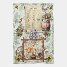 2025 Kalender Handdoek Deer Buck Pansies Eikels Gr