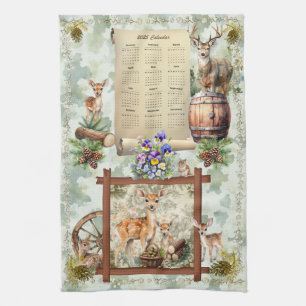 2025 Kalender Handdoek Deer Buck Pansies Eikels Gr