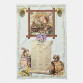 2025 Kalender Handdoek Eekhoorns Pansies Acorns Gr (Verticaal)