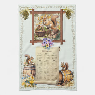 2025 Kalender Handdoek Eekhoorns Pansies Acorns Gr