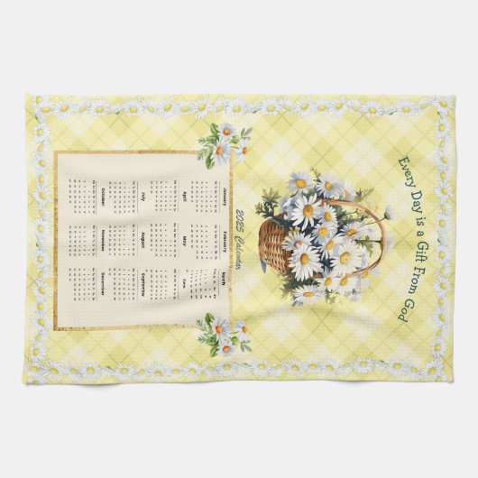 2025 Kalender Handdoek Geel Daisy Gift van God (Horizontaal)