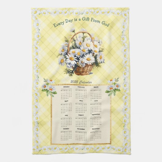 2025 Kalender Handdoek Geel Daisy Gift van God (Verticaal)