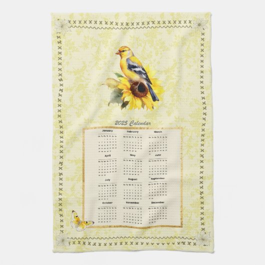 2025 Kalender Handdoek Geel Goudvink (Verticaal)