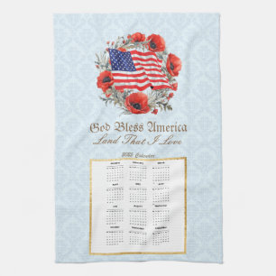2025 Kalender Handdoek God zegene Amerika Vlag Pop