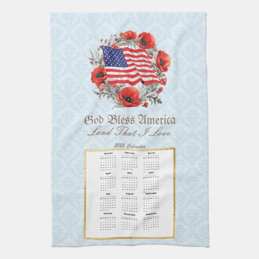 2025 Kalender Handdoek God zegene Amerika Vlag Pop (Verticaal)