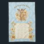 2025 Kalender Handdoek  Guardian Angel<br><div class="desc">beschermengel damask kalender handdoek 2025. "God zegene ons huis". Gouden bloemenversiering. Bedankt om te zoeken.</div>