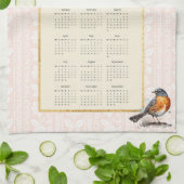 2025 Kalender Handdoek Robin Bird Peach Damask (Gevouwen)