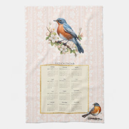 2025 Kalender Handdoek Robin Bird Peach Damask