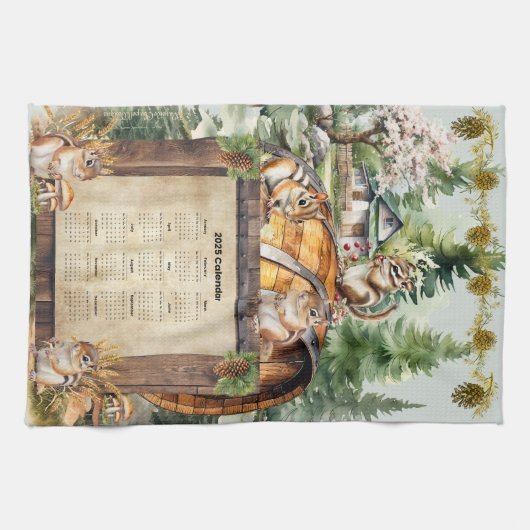 2025 Kalender Handdoek Schattige Chipmunks (Horizontaal)