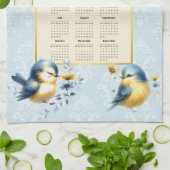 2025 Kalender Handdoek Schattige Folk Birds Blauw  (Gevouwen)