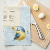 2025 Kalender Handdoek Schattige Folk Birds Blauw  (Quarter Fold)