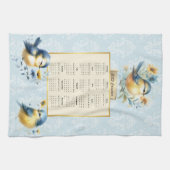 2025 Kalender Handdoek Schattige Folk Birds Blauw  (Horizontaal)