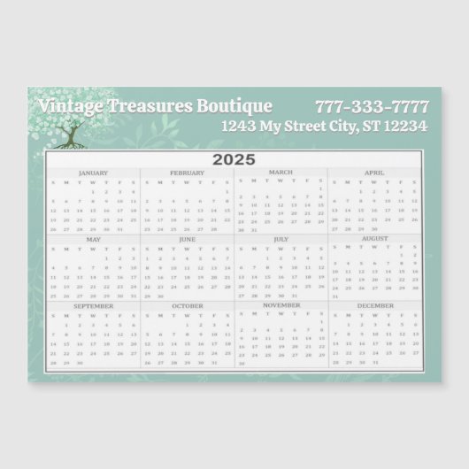 2025 Kalender Hart Blad Boom Bloemen Munt Groen (Voorkant)