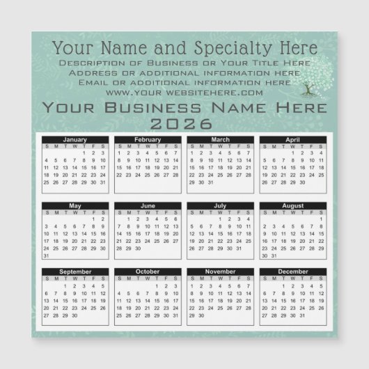 2025 Kalender Hart Blad Boom Bloemen Munt Groen (Voorkant)