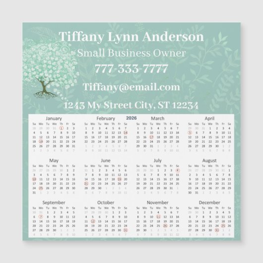 2025 Kalender Hart Blad Boom Bloemen Munt Groen (Voorkant)