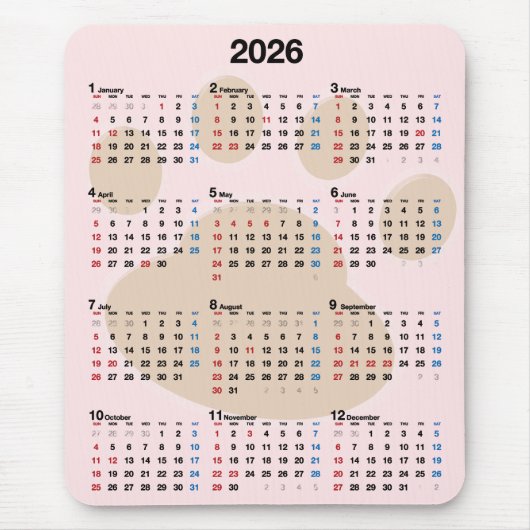 2025 Kalender Hond Pawprint Muismat (Voorkant)
