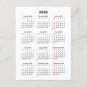 2025 Kalender Kaart: Zondag Start, Zwart & Wit Briefkaart