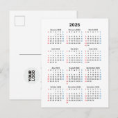 2025 Kalender Kaart: Zondag Start, Zwart & Wit Briefkaart (Voorkant / Achterkant)