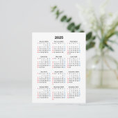 2025 Kalender Kaart: Zondag Start, Zwart & Wit Briefkaart (Staand voorkant)