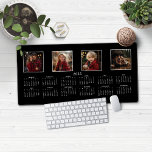 2025 Kalender Klassieke Moderne Fotocollage Bureaumat<br><div class="desc">2025 Kalender Full Year Minimalist Classic Style Desk Mat Muismat met jouw naam en 4 van uw favoriete foto's! 🌟Dit is voor 2025🌟 Deze versie is in chique zwart-wit, maar de kleuren kunnen eenvoudig worden aangepast! Neem contact met ons op via cedarandstring@gmail.com als u hulp nodig heeft bij het ontwerp...</div>