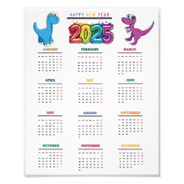 2025 Kalender Kleurrijke Grappige Dinosaurus Foto Afdruk