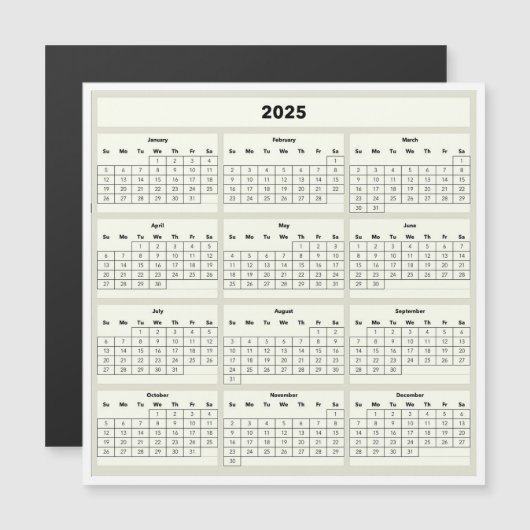2025 Kalender Koelkast Magnet (Voorkant / Achterkant)