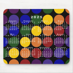 2025 Kalender LGBTQ Regenboog Polka Dots op Zwart Muismat