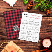 2025 Kalender Logo QR Code Rood Zwart Gingham Chec Feestdagenkaart