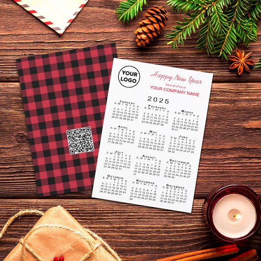 2025 Kalender Logo QR Code Rood Zwart Gingham Chec Feestdagenkaart