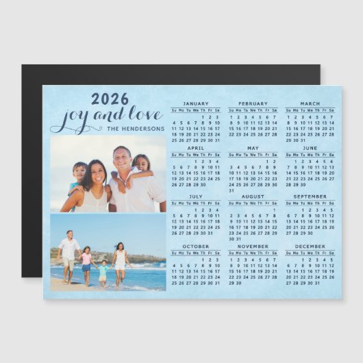 2025 kalender magneet twee foto's collage blauw (Voorkant / Achterkant)