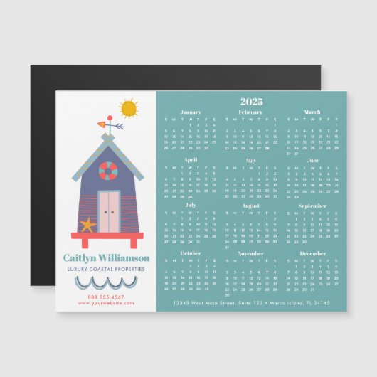 2025 Kalender Makelaar Beach House Magnet (Voorkant / Achterkant)