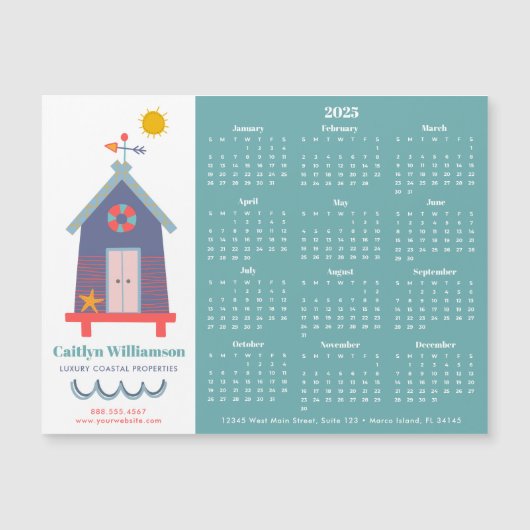 2025 Kalender Makelaar Beach House Magnet (Voorkant)