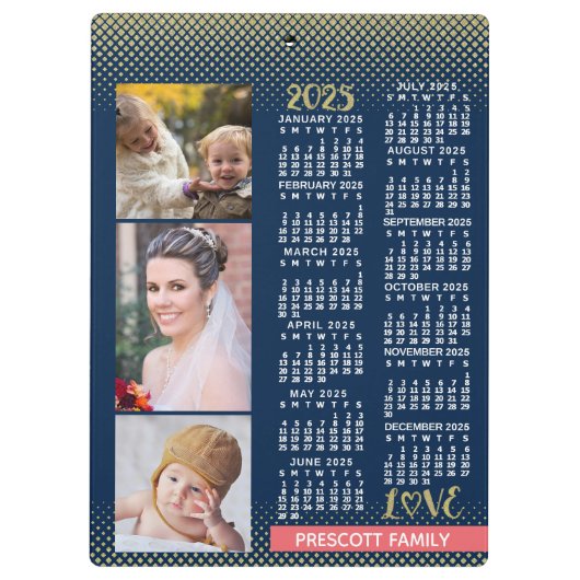 2025 Kalender Marine Koraal Goud Familie Fotocolla Klembord (Achterkant)