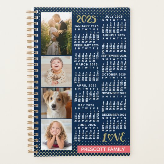 2025 Kalender Marine Koraal Goud Fotocollage Klein Planner (Voorkant)