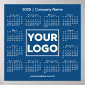 2025 Kalender met Bedrijf Logo en Naam Blauw Poster (Voorkant)