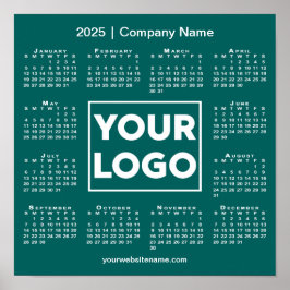 2025 Kalender met Bedrijf Logo en Naam Blauwgroen Poster