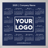 2025 Kalender met Bedrijf Logo en Naam Navy Blue Poster (Voorkant)