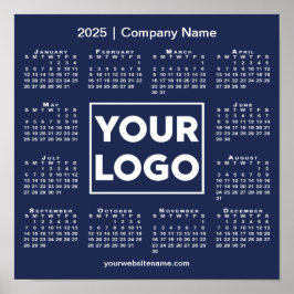 2025 Kalender met Bedrijf Logo en Naam Navy Blue Poster