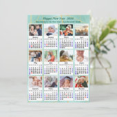 2025 Kalender Mint Groene Glitter Familie 12 Foto Feestdagenkaart (Staand voorkant)