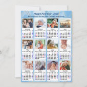 2025 Kalender Modern Blauw Goud 12 Fotocollage Feestdagenkaart (Voorkant)