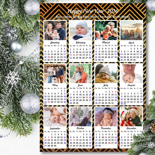 2025 Kalender Modern Family 12 Foto Zwart Goud Feestdagenkaart