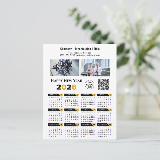 2025 Kalender Modern Gold Black Business Logo QR Feestdagenkaart (Staand voorkant)
