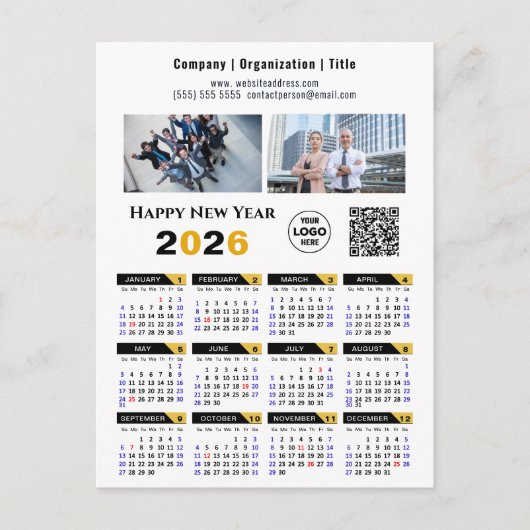 2025 Kalender Modern Gold Black Business Logo QR Feestdagenkaart (Voorkant)