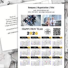 2025 Kalender Modern Gold Black Business Logo QR Feestdagenkaart