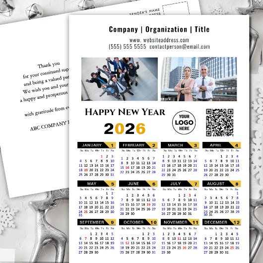 2025 Kalender Modern Gold Black Business Logo QR Feestdagenkaart