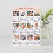 2025 Kalender Modern Roze Glitter 12 Fotocollage Feestdagenkaart (Staand voorkant)