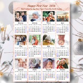 2025 Kalender Modern Roze Glitter 12 Fotocollage Feestdagenkaart